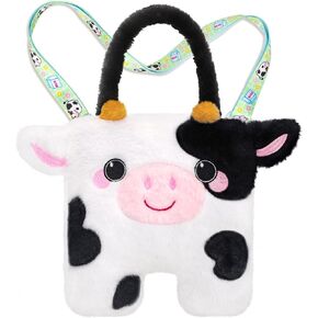 Cow Plush Bag Kids Crossbody Bag for Kids, Plush Handbag Tote Bag with Adjustable Strap,Soft Plush Cow Stuffed Purse with Zipper,Coin Pouch Accessories for Toddlers Kids