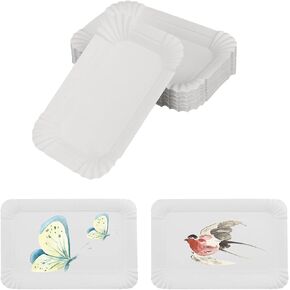 50 PCS Crafts Paper Trays, White Paper Rectangle Meat Trays 7.9 x 5.1 Inch Disposable Fruit Trays for School DIY Crafts Painting Printmaking Trays Food Tray