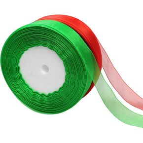 pson 2 Rolls 50 Yards Organza Ribbons, Red & Green Ribbons, Holiday Festival Ribbons for Decoration, Bouquet, Crafts, Wedding, Party