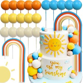 JeVenis Rainbow Cake Topper Yellow Orange Blue Balls Cake Topper Here Comes The Son Cake Topper Baby Shower Cake Topper Baby Shower Decorations