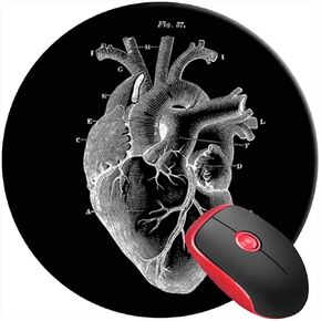 Mouse Pad Round Gaming Mouse Mat Heart Anatomical Drawing Cardiologist Doctor, Non-Slip Rubber Base Mousepad Cute Mousemat for Laptop Computer PC Office Home