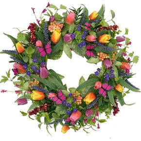 Artificial 20 inch Forsythia Flower Wreath Spring Summer Wreath for Front Door with Eucalyptus Leaves for Front Door in Door Out Door Home Farmhouse Decor