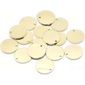 KISSITTY 100-Piece 5/8" (16mm) Electroplated Brass 18K Gold Plated Blank Stamping Tag Color Keeping Flat Round Metal Tag Charms