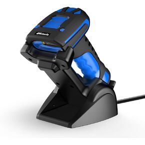 Alacrity Long Distance Barcode Scanner, 1D 2D Global Shutter Scan Sensor, 433Mhz Wireless & Bluetooth, Wireless Charging Cradle, Industrial Shock Dust Proof Hands Free, Blue