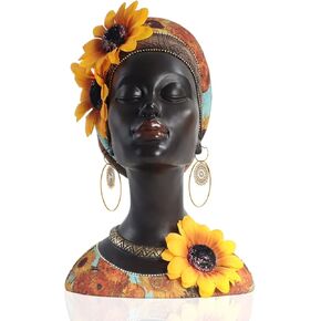 African Art Bust Statue, Home Decor African Sunflower Girl Figurines, Home Decor Resin Black African American Bust Sculpture, Suitable For Living Room, Room, Desktop, Bookcase, Wooden Shelf Decor