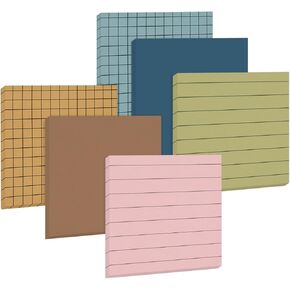 Whaline 300 Sheet Boho Sticky Notes Lined Self Adhesive Notepads Neutral Memo Pad Removable Message Reminder for Annotating Books School Home Office Supplies, 6 Pack