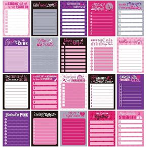 20 Pack Breast Cancer Awareness Sticky Notes, 600 Sheets 4"x 3" Pink Ribbon Inspirational Note Pads, Women Girls Breast Cancer Awareness Accessories Gifts with Hope Strength Courage Support Supplies