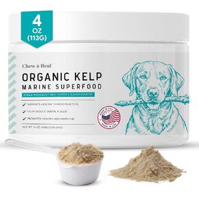 Kelp Supplement for Dogs - 4 oz of Kelp Powder Granules with 5cc Spoon - Good for Healthy Thyroid Function, Reduce Dental Plaque, and Skin Health - Made in The USA