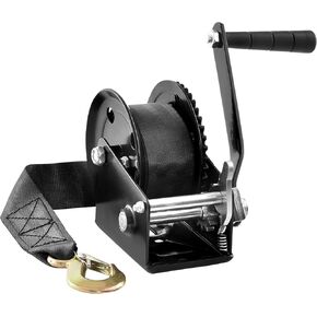 VEVOR Rope Crank Hand Winch 1600 lbs Capacity Boat Trailer Winch Heavy Duty 33 ft Polyester Strap and Two-Way Ratchet, Manual Operated Hand Crank Winch for Trailer, Boat or ATV Towing
