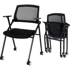 Folding Conference Room Chairs Set of 2 Black Guest Reception Chair for Office, Waiting Room, Meeting, Lobby, Church
