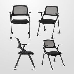 Folding Conference Room Chairs Set of 2 Black Guest Reception Chair for Office, Waiting Room, Meeting, Lobby, Church