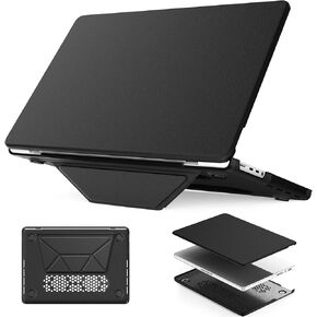 HXCASEAC Case Compatible with MacBook Pro 16 inch Case 2024 2023 2022 2021 with Foldable Stand, Anti-Scratching Protective Cover (M4 M3 M2 M1) A3186, A3403, A2991, A2780, A2485 PU Leather, Black
