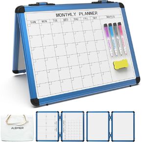 Dry Erase White Board, 17x13" Four-Sided Magnetic Calendar Whiteboard, Monthly Weekly Calendar Whiteboard Planner for Desk, Perfect Dry Erase Board for Office Home Memo to Do List (Red)