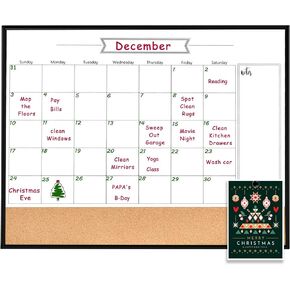 Okydoky Whiteboard Calendar & Corkboard, 13" x 17" Dry Erase White Board & Bulletin Board, Black Aluminum Frame Calendar/Cork Combo Board(ZHYL-BK Alu-3343-B)