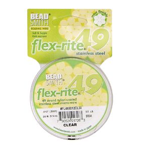 The Beadsmith Flex-Rite Wire – 49 Strand, Nylon Coated, Stainless Steel Beading Wire – Clear Color, .012" Diameter, 30-Foot Spool – Flexible Wire for Necklace, Bracelet and Jewelry Making