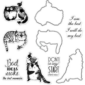 Fat Cat Clear Stamps and Cutting Dies for Card Making and Photo Album Decorations, Lazy Kitty Transparent Rubber Stamps and Cat Die Cuts Seal for DIY Scrapbooking