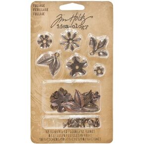 Metal Foliage with Fasteners by Tim Holtz Idea-ology, 18 per Pack, Various Sizes, Antique Finishes, TH92788