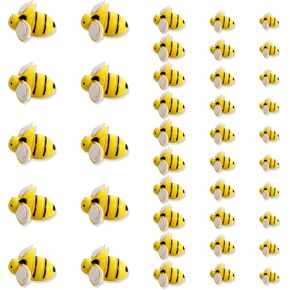 Tiny Craft Bees 50pcs Small Plastic Resin Bumble Bee Decor Cute Honey Bees for Crafts DIY Wreath Bees Ornaments for Art Embellishments Bee Themed Birthday Party Table Decoration Home Scrapbooking