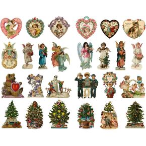 Seasonstorm Vintage Christmas Pattern Precut Cute Aesthetic Diary Travel Paper Journal Stickers Scrapbooking Stationery Sticker Flakes Art Supplies