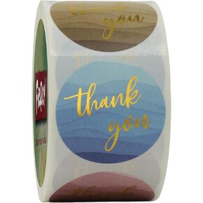 6 Colors Watercolor Thank You Stickers, 1.5 inch Waterproof Thank You Sticker Labels Roll, 500 Gold Stamping Thank You Stickers Small Business, Adhensive Labels for Small Business Packaging Supplies