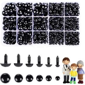 700 Pcs Black Plastic Crochet Safety Eyes with Washers for 6-14mm Stuffed Animals and Amigurumi DIY Halloween Decorations