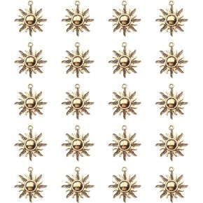 Ruwado 30 Pcs Sun Charms Metal Antique Gold Vintage Celestial Pendants Beads for Jewelry Making Kit Finding Supplies Bracelets Necklace Earring Key Chain DIY Crafting Project (Antique Gold)