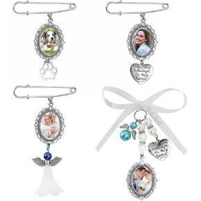 4pcs Wedding Bouquet Photo Charms DIY Pins Bow Style Oval Lace Gemstone Holder Photo Charm Pin Love Text Photo Charm Pin Angel Wings Gemstone Photo Charm Pin Pet Photo Pendant Brooch