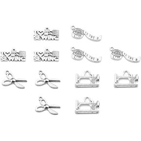 12pcs Tailor Charms Collection Costume Designer Charms Pendant Sewing Machine/Scissors/Tape Measure/I Love Sewing Charms for Jewelry DIY Making