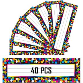 Desk Nameplate, Confetti Nameplate for Student Desk, Self-Adhesive Name Tags for School Classroom Decorations and Teacher Using (40 Pieces,10X3inch)