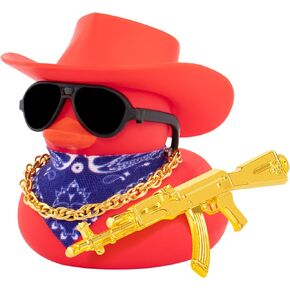 wonuu Rubber Duck Car Ornaments Dashboard Decorations with Cowboy Hat Bandanna Necklace for 4th of July Independence Day Accessories Labor Day, Yellow-Blue Vertical Red White Blue Star Stripe Flag