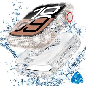 Tensea [2 in 1 for Waterproof Apple Watch Screen Protector Case Series 10 46mm Accessories, iWatch Hard Diamond Front and Back Bumper Case with Tempered Glass Film, Bling Face Cover Women, 46 mm