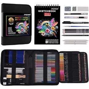 101 Pieces Advanced Drawing Set and Sketching Kit, with 3-Color Sketchbook, Colored, Graphite, Charcoal, Watercolor & Metallic Pencil, Pro Art Supplies for Artists Adults Teens Beginner