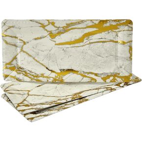 SILVER SPOONS Elegant Marble Serving Trays (3 PC), Disposable Platters for Party - 16" x 7", Heavy-Duty Cardstock Trays, Serves Snacks, Charcuterie, Biscuits, Sweets - Gold