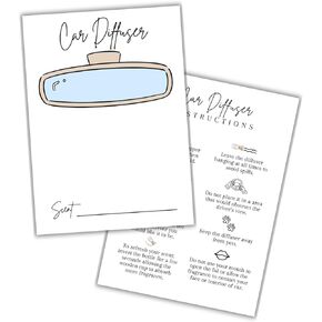 Car Oil Diffuser Package Bag Insert Care Instruction Cards | 50 pk 5x7" Dble Sided White Simple fits in 6x9" for Holographic Bags Warning Inserts Cardstock Reed Bullet Wooden Top Product Client