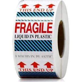 4"x6" Fragile Labels for Shipping (1 Roll, 500 Labels), Fragile Liquid in Plastic - This End Up, Fragile Stickers Tape Roll for Shipping, Packing and Moving Boxes