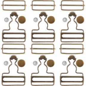14 Sets Metal Overall Buckles, 1-1/2" Dungaree Replacement Clasp Clips with Adjustable Slide Buckle Buttons for Suspender Jeans Bib Pants DIY Sewing Accessories, Bronze