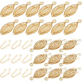 SUNNYCLUE 1 Box 50 Sets Real 24k Gold Plated Fish Hook Clasp Filigree Necklace Clasp Filigree Clasp Jewelry Slide Clasp Necklace Bracelet Connectors for Jewelry Making Accessories DIY Craft Supplies
