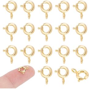 UNICRAFTALE 40pcs Real 18K Gold Plated Spring Ring Clasps 6mm Necklace Bracelet Connector Clasps Mini Metal Spring Ring Clasps Metal Jewelry Clasps for DIY Jewelry Making