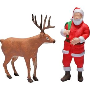 Christmas Mini People Figurines，1:64 Scale Architectural Painted People Figures，Tiny People Resin Miniature Figurines for Miniature Scenes（Santa Claus and Elk）