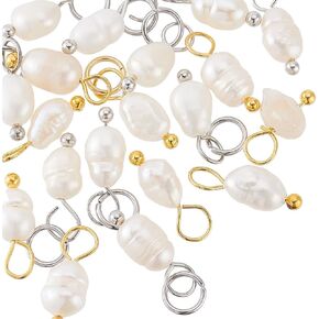 PH PandaHall 20pcs Natural Pearl Pendant Charms, Pearl Bead Pendant 12~13mm Irregular Pearl Bead with Golden/Stainless Steel Color Loop Jewelry Connector for DIY Dangle Earring Bracelet Making