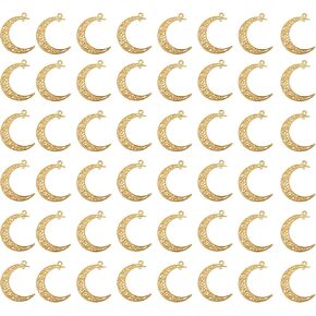 Yansanido Alloy Pack of 50 Moon Shape Gold Charms Pendants for Making Bracelet and Necklace (Moon 50pcs Gold)