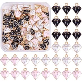 90 Pieces Diamond Shape Charms Pendant Light Gold Alloy Enamel Charms Mixed Color for Jewelry Necklace Bracelet Earring Making