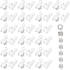CHGCRAFT 200Pcs Brass Cup Chain Ends Rhinestone Cup Chain Connectors Sterling Silver Color Plated Charm Pendant Connectors for Jewelry Making or Decoration, 3x3mm, Hole About 1.5mm