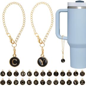 Yochus 26pcs A-Z Letter Charm Accessories For Stanley Cup, 5pcs Chains with11MM ID Initial Letter Charm Personalized For Stanley Tumbler Cup Identification Handle