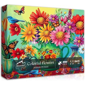Vintage Flower Puzzles for Adults 1000 Pieces,Bird Butterfly Jigsaw Puzzle, Colorful Floral Art Puzzles,Spring Plant Puzzle Challenging