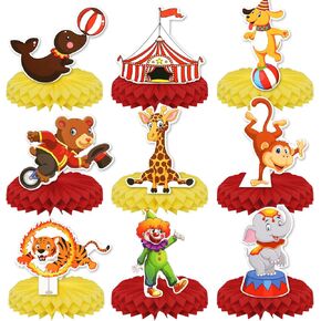 Carnival Circus Honeycomb Centerpieces, KSKSPE 9Pcs Carnival Circus Party Table Centerpieces Carnival Circus Birthday Decorations Carnival Theme Party Table Decoration for Carnival Circus Supplies