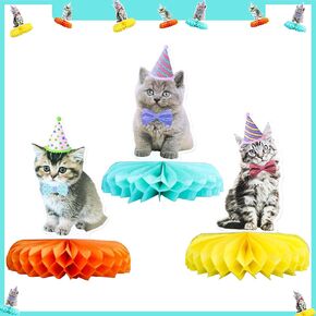 Gyufise 9Pcs Cat Honeycomb Centerpieces Cat Birthday Party Supplies Kitten Party Decorations Lovely Cat Decoration Table for Cat Theme Birthday Party Baby Shower Supplies