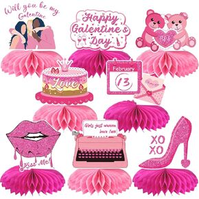JULMELON Galentines يوم ديكورات الطاولة قطعة مركزية على شكل قرص العسل، 8 قطع قطع مركزية يوم Galentines للطاولات ثلاثية الأبعاد ديكور يوم Galentines ديكورات يوم Galentines السعيدة للحفلات
