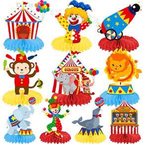 10Pcs Circus Carnival Honeycomb Centerpieces Decorations Circus Party Table Centerpiece Circus Honeycomb Centerpieces Decorations for Carnival Theme Birthday Party Baby Shower Supplies