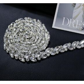 FQTANJU 1 Yard Rhinestone Trim Sparkly Crystal Rhinestone Chain, Rhinestone Applique for Sewing Bridal Costume Embellishment, Wedding Party Decoration DIY Crafts Clothing Accessories